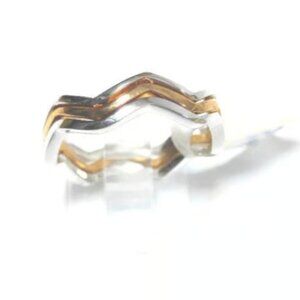 Silver & Gold Zig-Zag Band Fashion Ring Stackable 50 MILS KGE Rhodium Plated